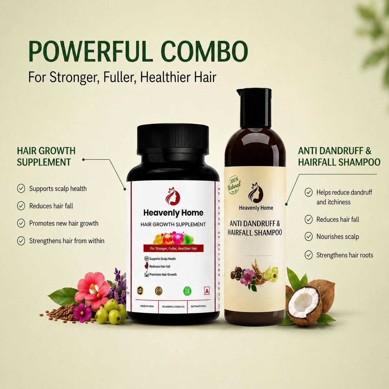 90-Day Hair Growth Bundle – Supplements + Shampoo + Free Hair Oil